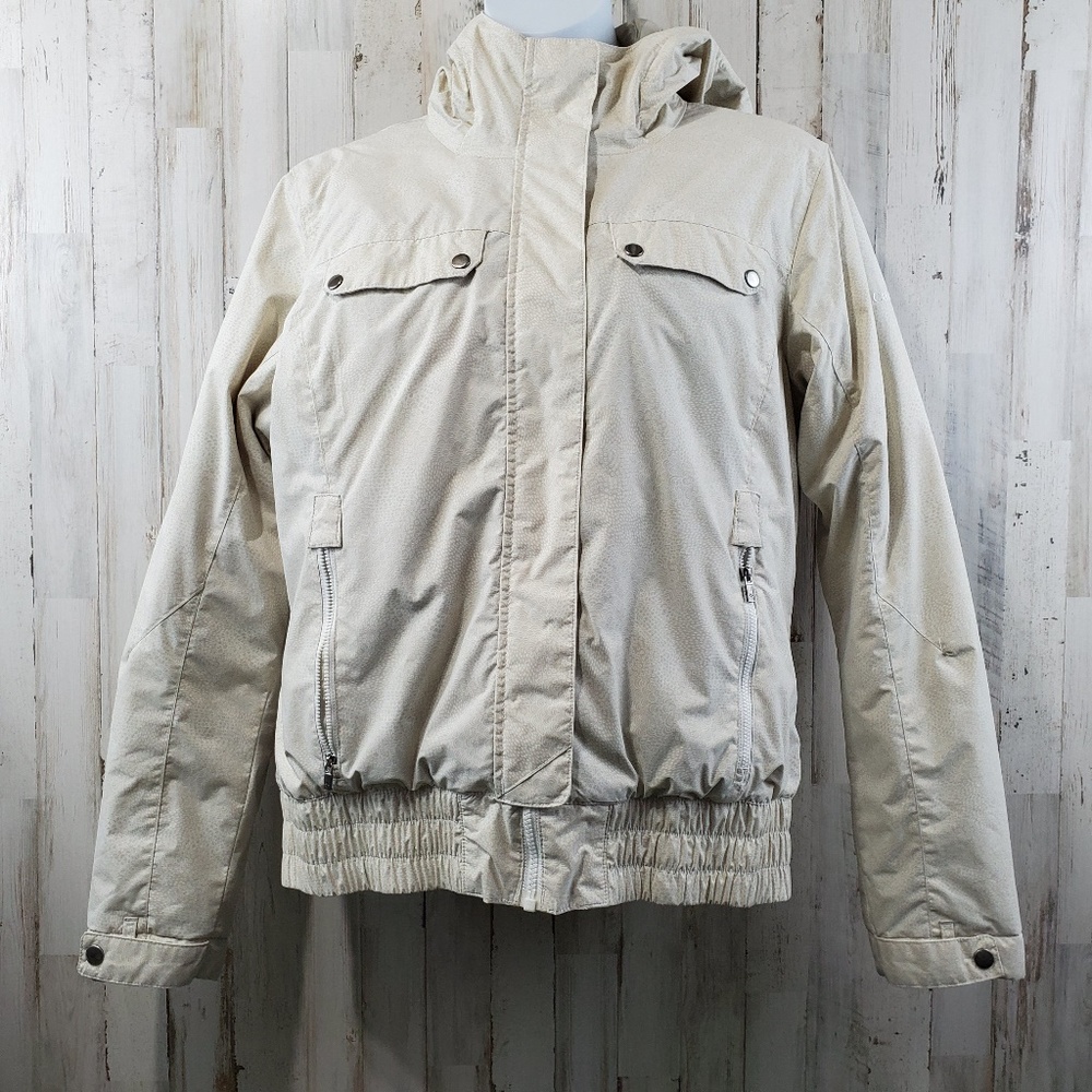 Columbia Womens Winter Jacket L Ivory Full Zip Hooded BIG1